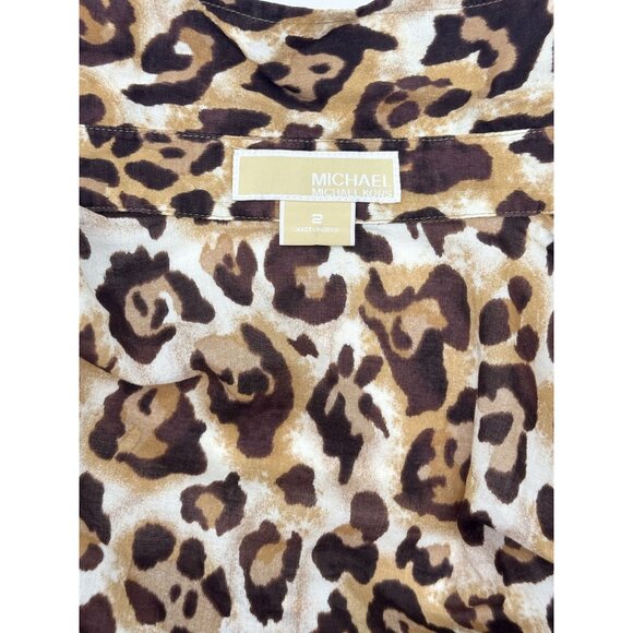 Michael Kors Leopard Print Button-Up Shirt Size S Womens Long Sleeve - Picture 11 of 14